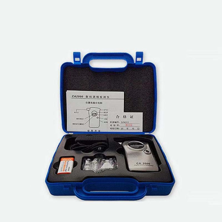 Alcohol detector kit in blue case with accessories and printed instruction sheet