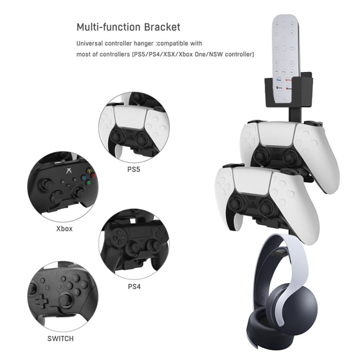 White multi-controller wall bracket with vertical slots and headset holder
