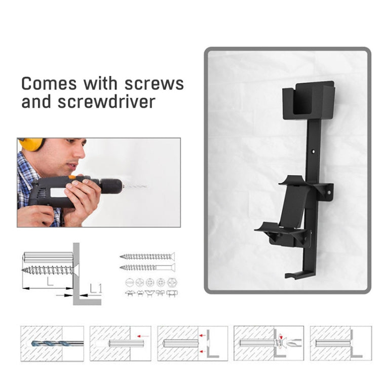 Wall hook mount with screws and screwdriver, shown with mounting bracket pieces