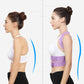 Posture correction belt side view on model, lavender band with gray support brace