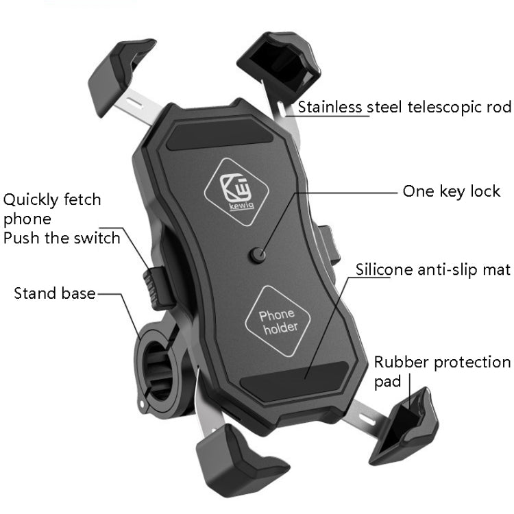Smartphone holder bracket with telescopic rod, silicone anti-slip pad, and one-key lock