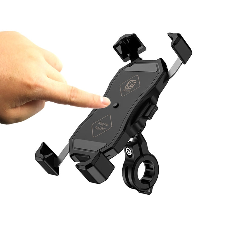 Motorcycle phone holder bracket with quick-release style switch and locking button