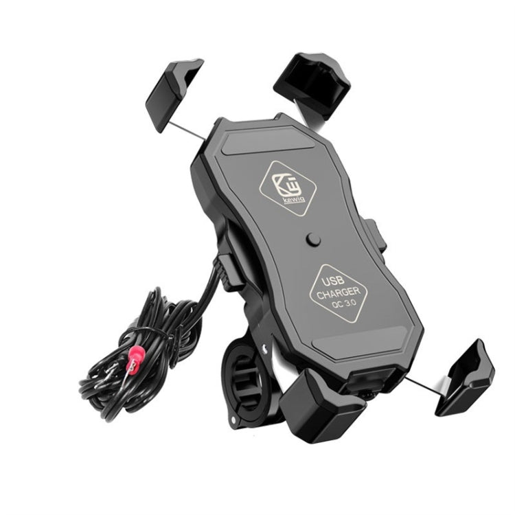 Motorcycle four-claw phone bracket with fixed clamp and USB charging module, dark gray