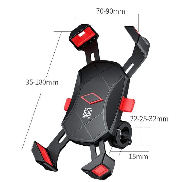 Adjustable phone bracket mount with four corner claws, dark gray with red tabs