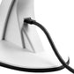 Close-up of black charging cable connected to white aircraft-style PS5 charging stand