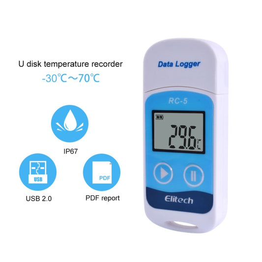 USB temperature data logger, white/blue, LCD temperature readout, Data Logger