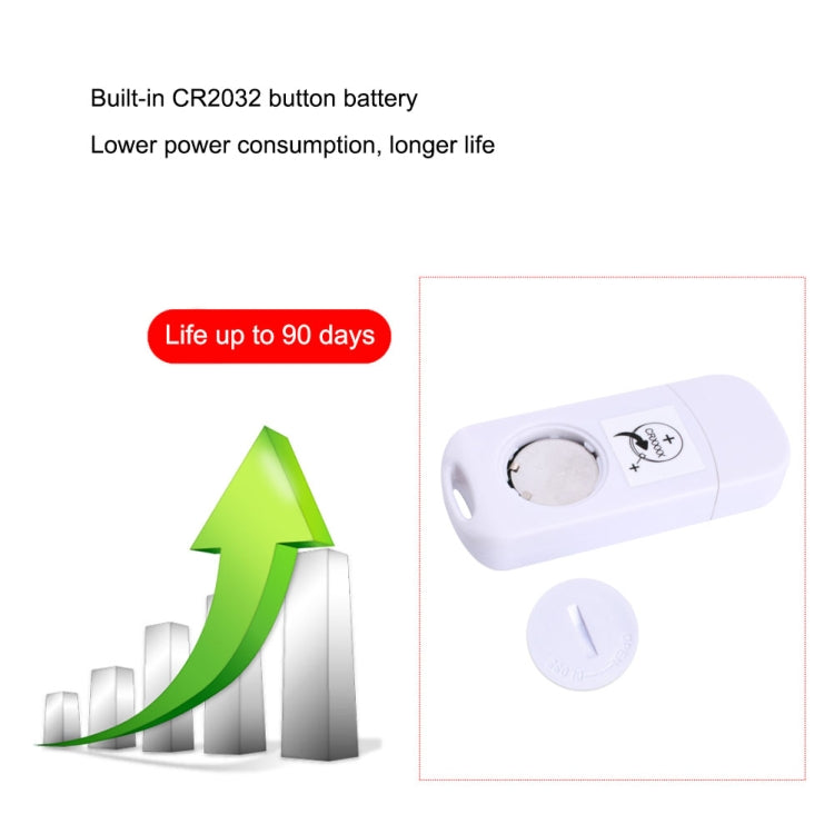 White temperature data logger with circular CR2032 battery cover