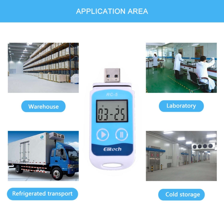RC-5 USB temperature data logger with LCD screen and Elitech logo