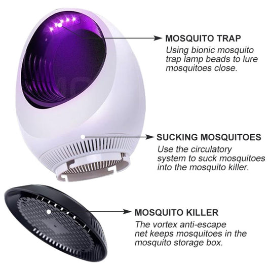 White mosquito killer lamp with purple UV window and removable top cover