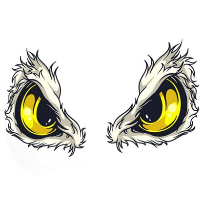 Car eye decal sticker set: winged yellow flame eyes illustration, 2-piece
