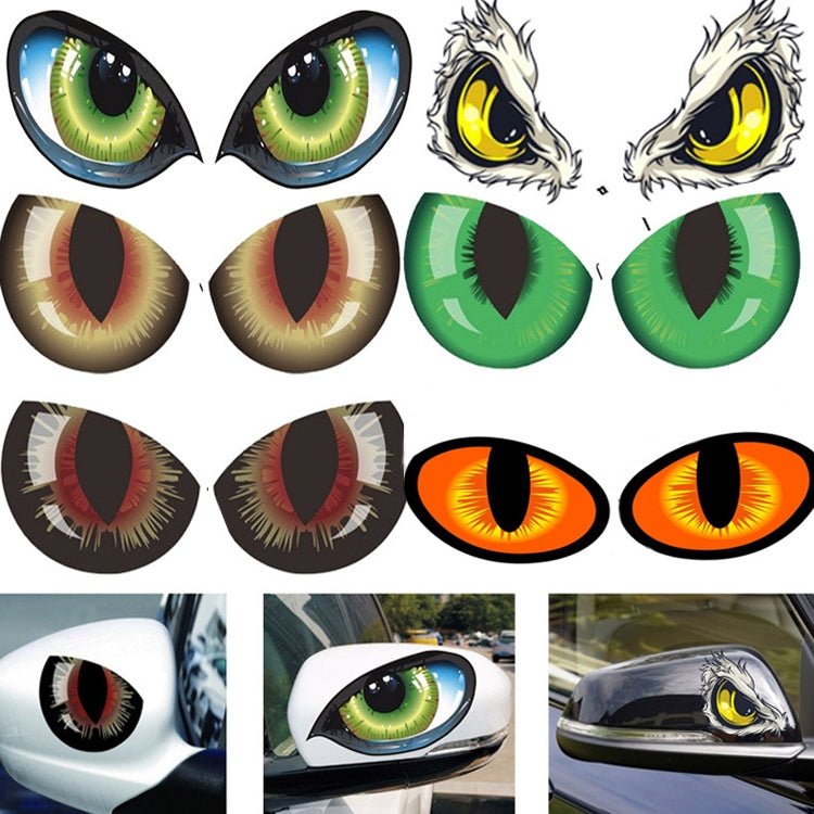 Car eye decal sticker assortment: multiple colored eye designs, 2-piece pairs