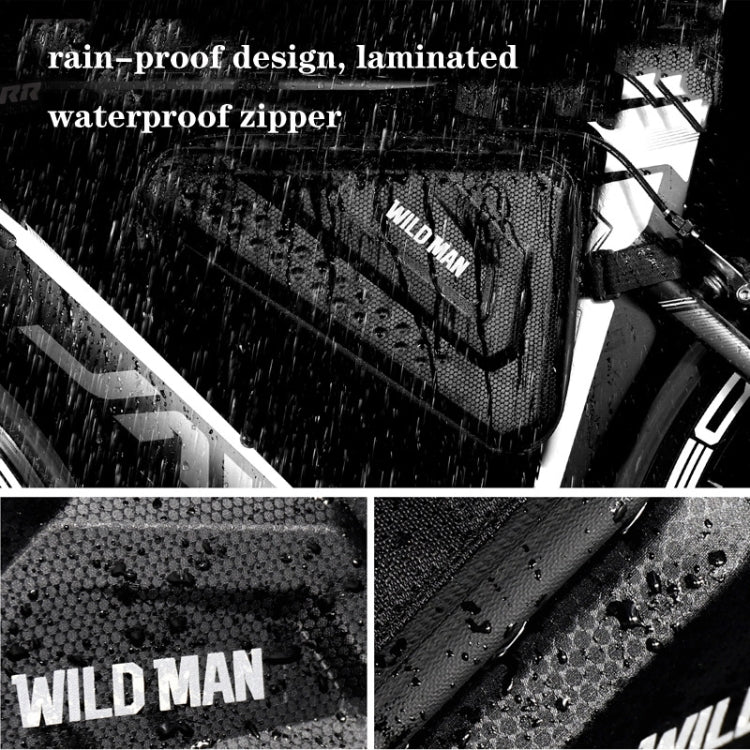 Black mesh-texture bicycle triangle bag with laminated shell and visible waterproof zipper