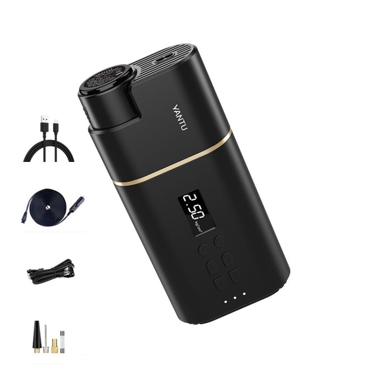 Black electric portable tire air pump with digital display and LED pressure reading
