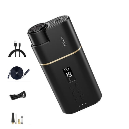 Black electric portable tire air pump with digital display and LED pressure reading