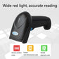 Black wired 1D barcode scanner angled view with scan window