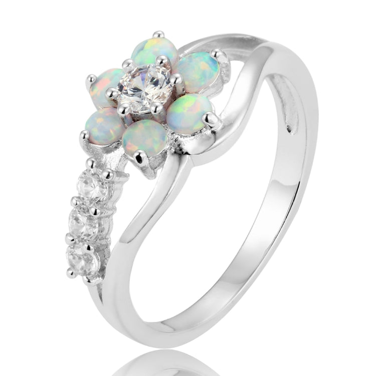 925 silver flower opal ring with round cubic stones and shimmering opal petals