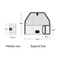 Size chart diagram for bicycle saddle tool storage bag, showing folded and expanded sizes