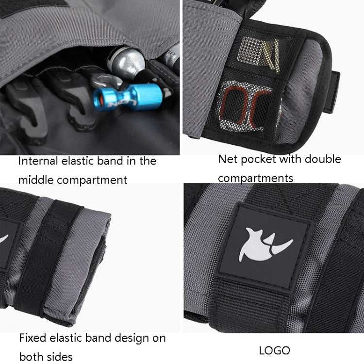 Bicycle saddle tool bag close-up showing internal elastic band and double net pocket