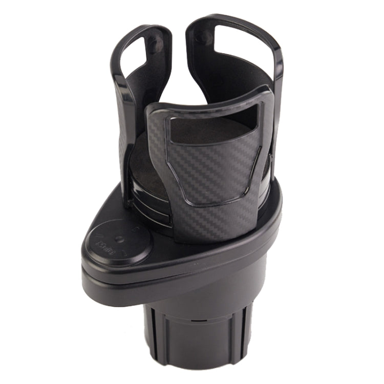 Car cup rack with carbon-fiber look dual cup holder and black base