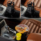 Car cup rack on console with two cup slots and side bottle cup, holding items