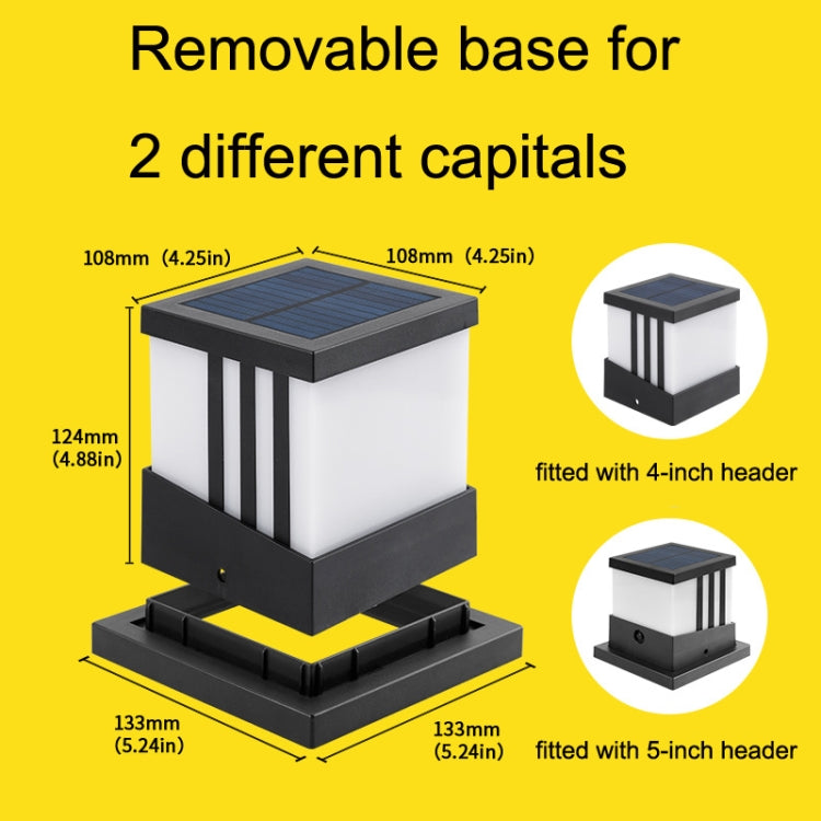 Black-and-white solar column lamp with removable-style base and square solar top