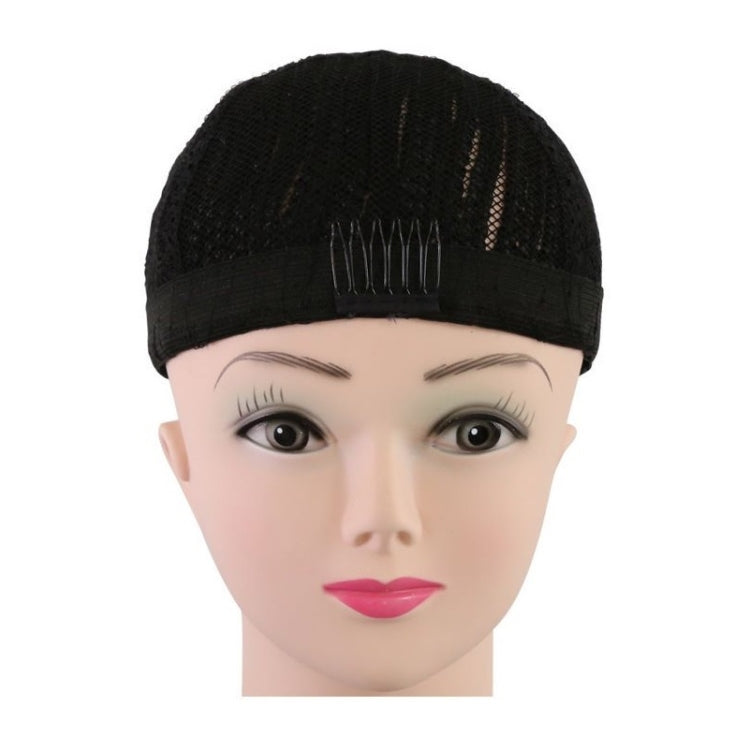 Black wig braid net hat with open top seam and combed dreadlock braid sections.