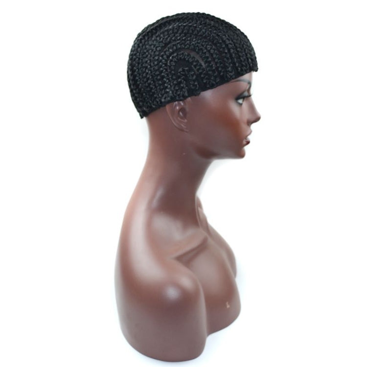 Black mesh dreadlock net hat cap with small circular texture on the top.