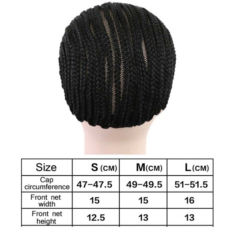 Dreadlock net hat size chart with cap measurements for S, M, and L.