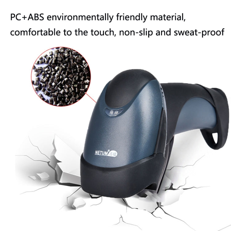 Handheld wireless laser barcode scanner with red light scan window, blue and black