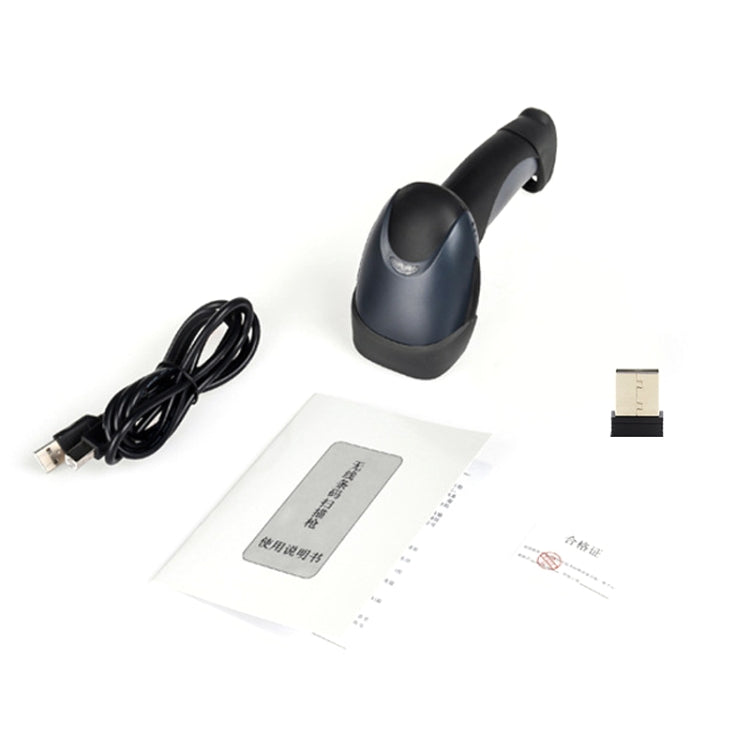 Wireless laser barcode scanner bundle with USB cable, USB dongle, and papers
