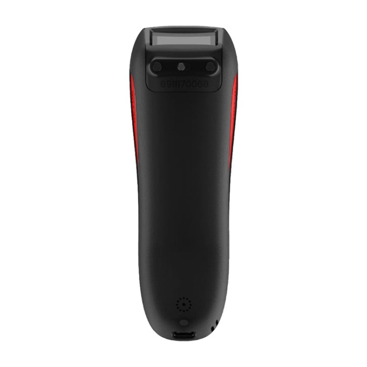 Back view of wireless barcode scanner with black body and red trim at the edge.