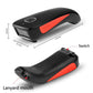 Wireless barcode scanner with red accent panel, scan window, and side switch.