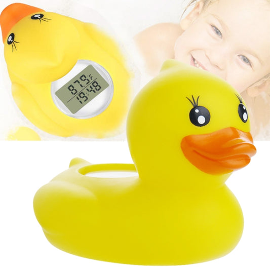 Yellow duck-shaped bath thermometer with digital display window