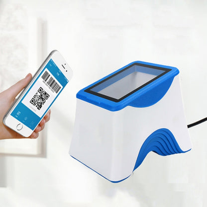 White and blue QR code scanning box with cable, front display window