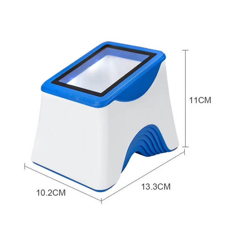 White and blue QR code scanning box, top window and curved front stand