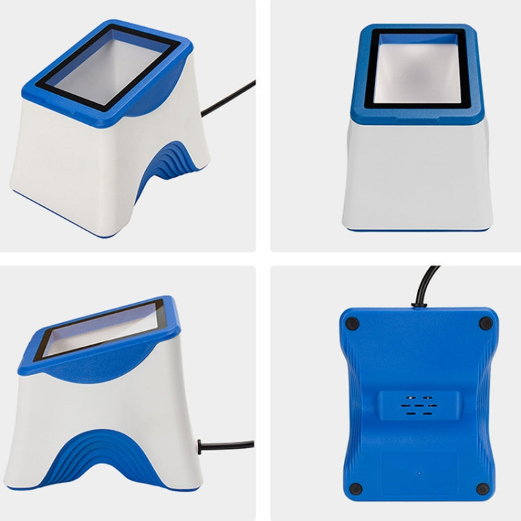White QR code scanning box with blue back panel and connected cable