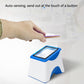 White and blue QR code scanning box with phone held for scanning