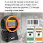 NETUM barcode QR desktop scanner with orange ring scanning barcode and QR codes on screen