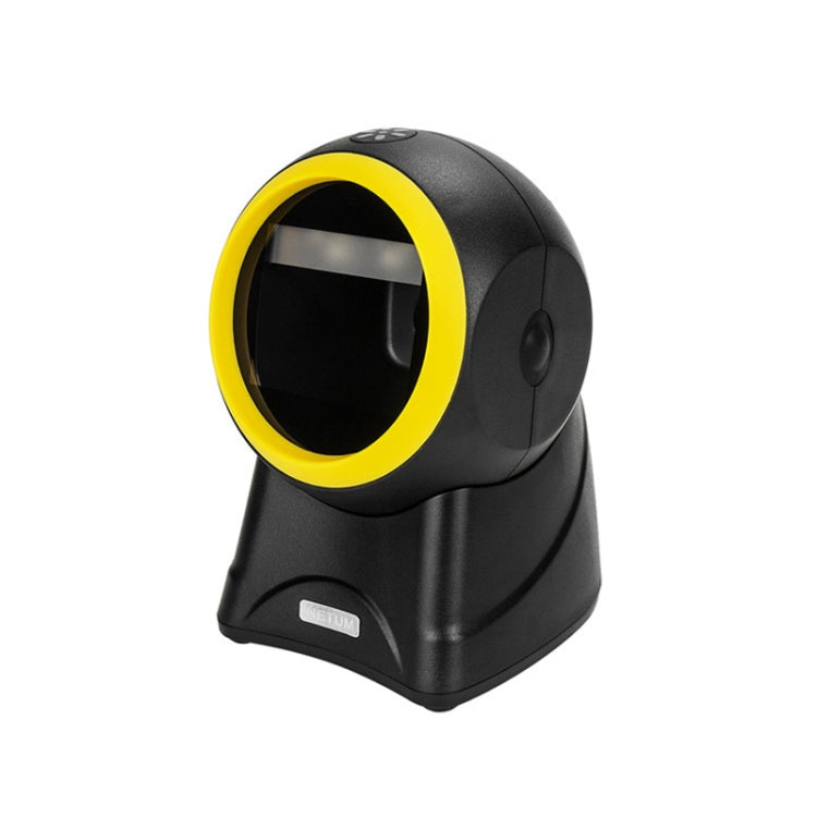 NETUM barcode QR desktop scanner with yellow ring, black body, front scan window