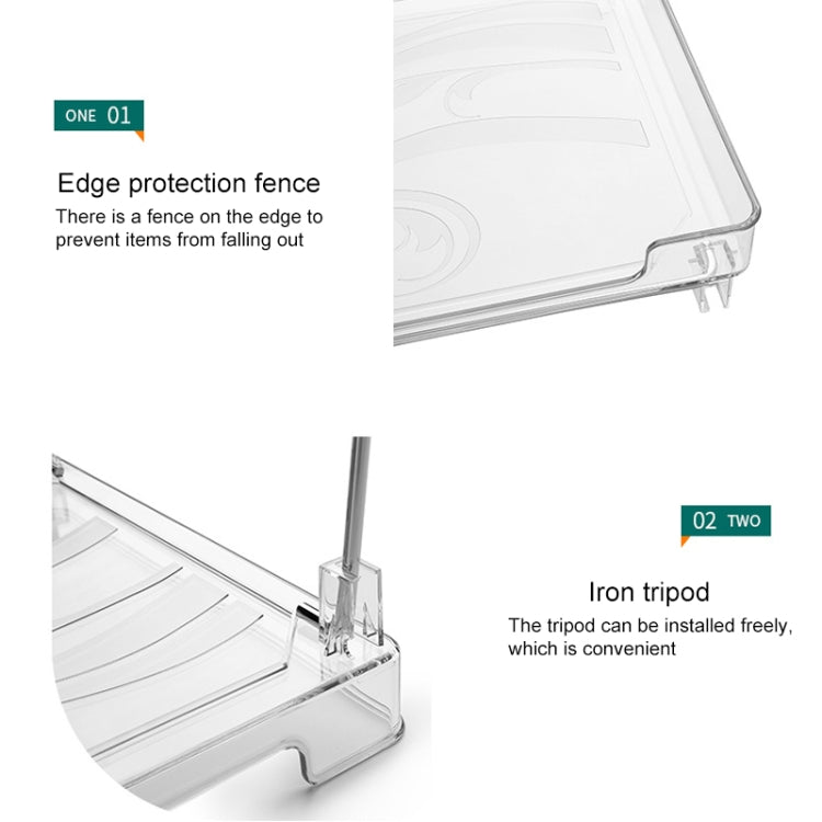 Clear storage rack with edge protection fence and iron tripod support