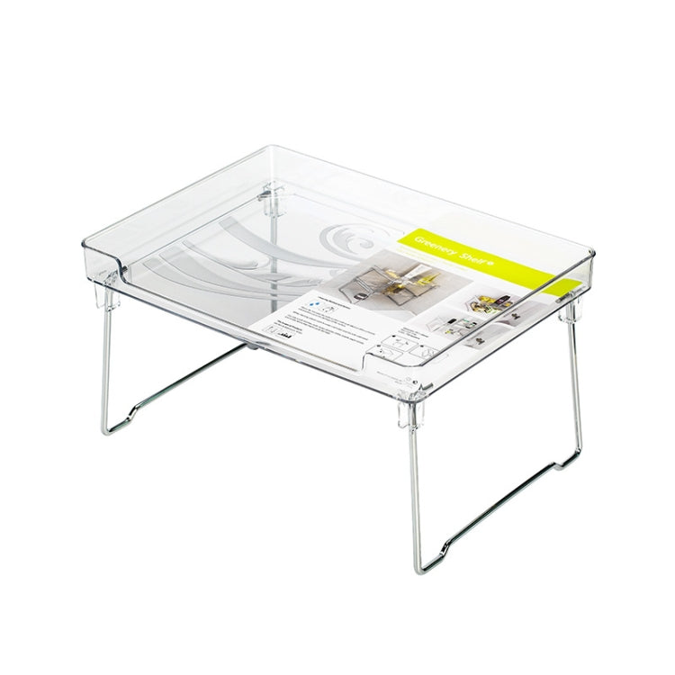 Transparent-top desktop storage rack with metal legs and center support post
