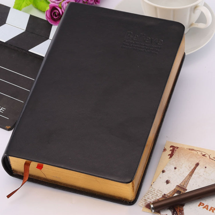A5 diary notebook, black cover with embossed logo and ribbon bookmark