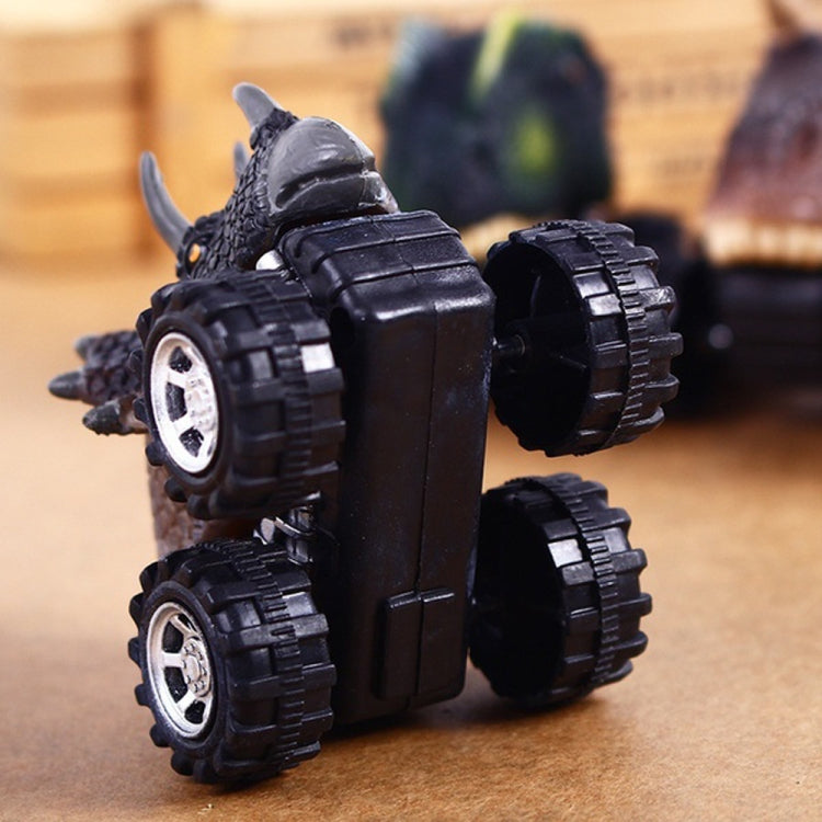 Black dinosaur pull-back toy car with chunky tires and silver wheel hubs