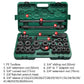 Hex socket wrench set kit in open case with multiple sockets and extension pieces