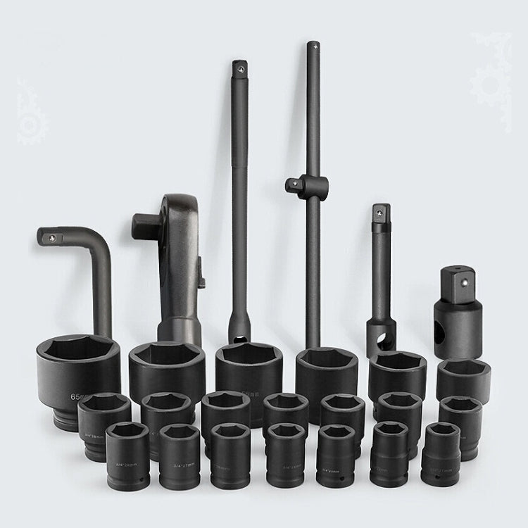 Black hex socket set with extension bars, adapter, and ratchet handle pieces