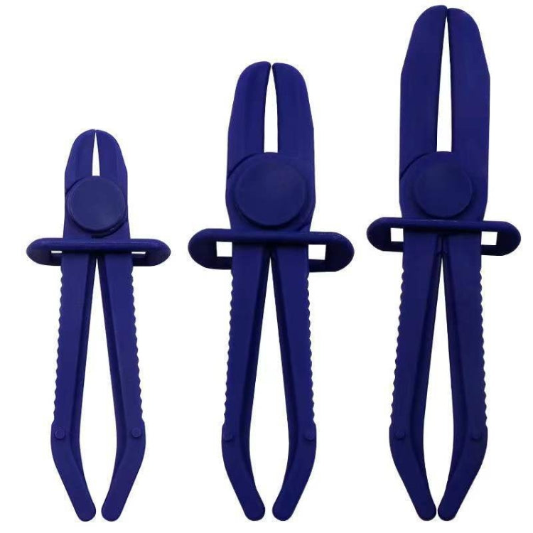 Set of 3 blue nylon hose clamp pliers with loop handles and latch bar