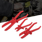 3-piece red nylon hose clamp plier set with ribbed handles and three jaws