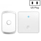 White self-generating wireless doorbell button and receiver, US plug