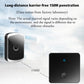 Self-generating wireless doorbell transmitter and receiver, black design with 150M range icon