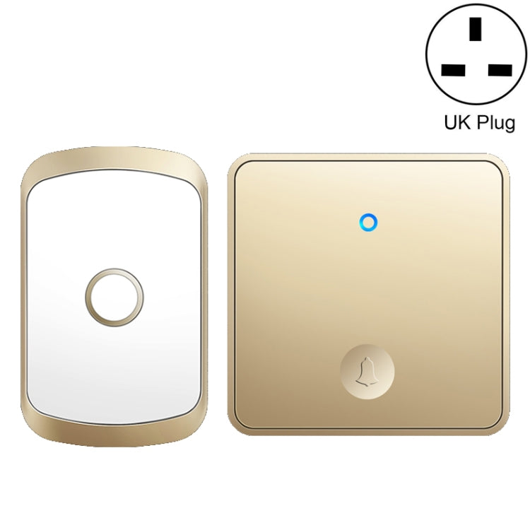 Gold self-generating wireless doorbell button and receiver, UK plug